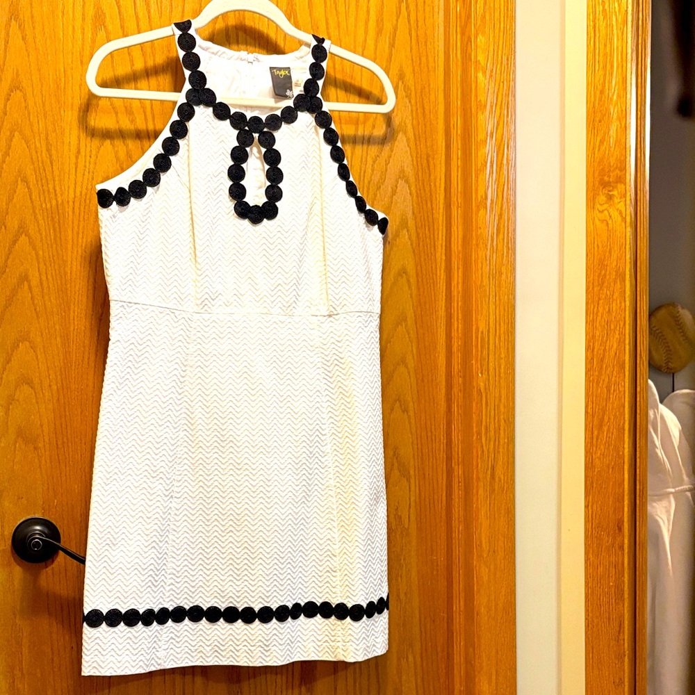 Taylor White and Black Halter Mini Dress